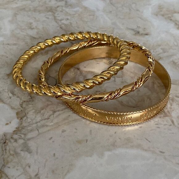Gold Tone Bangles Bracelets Trio Set “Mother” - Picture 1 of 10